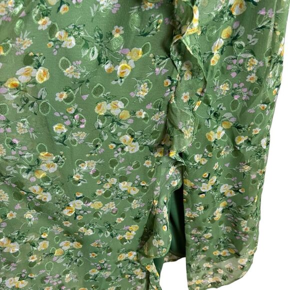 Lush Green & Yellow Ditsy Floral Ruffle Detail Midi Slip Dress Size Small - Picture 6 of 11